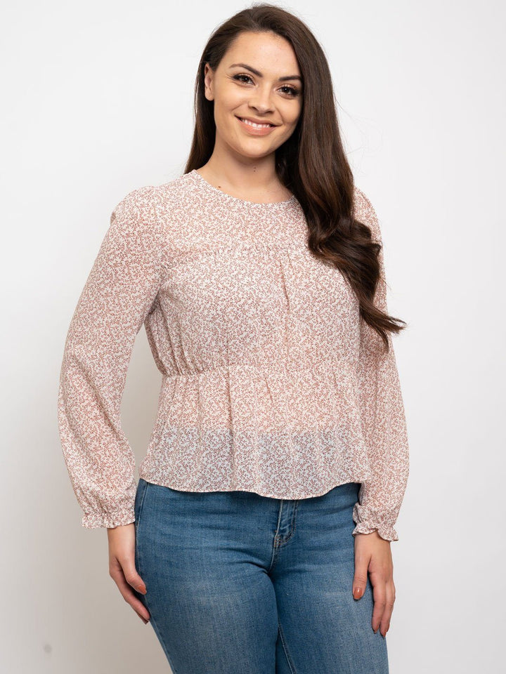 PLUS SIZE FLORAL PRINTED PUFF SLEEVES TOP