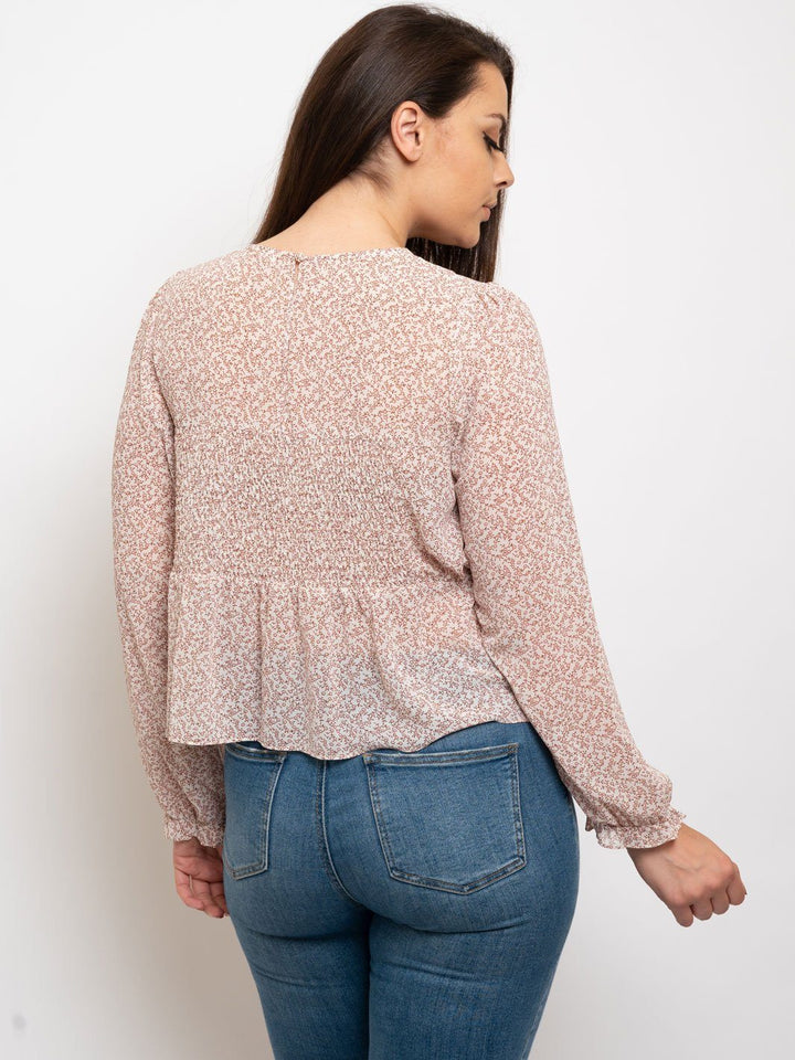 PLUS SIZE FLORAL PRINTED PUFF SLEEVES TOP