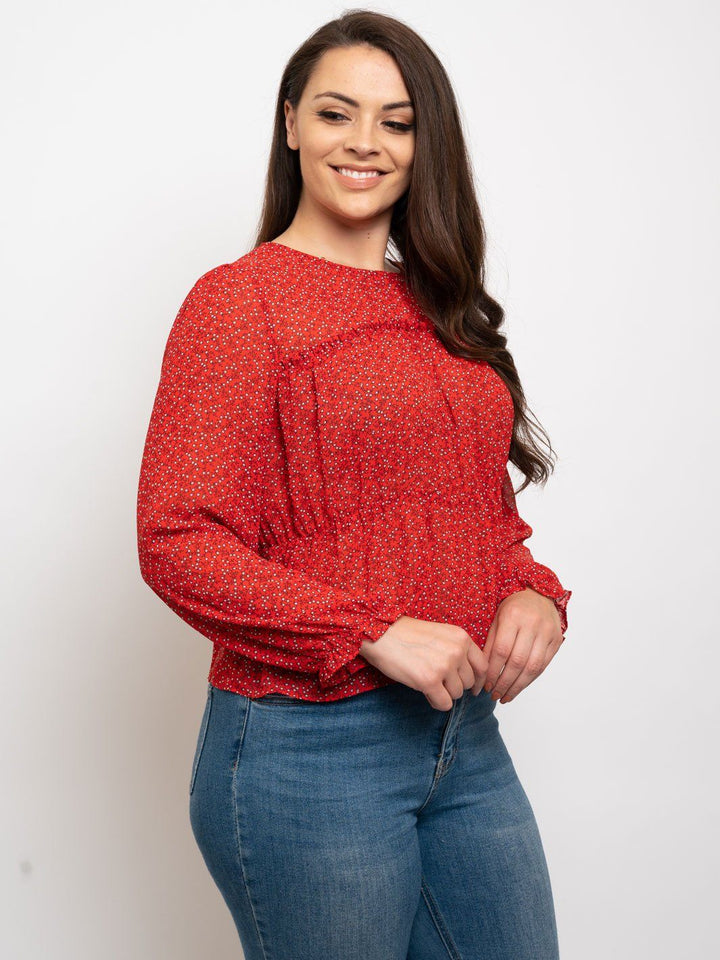 PLUS SIZE FLORAL PRINTED PUFF SLEEVES TOP