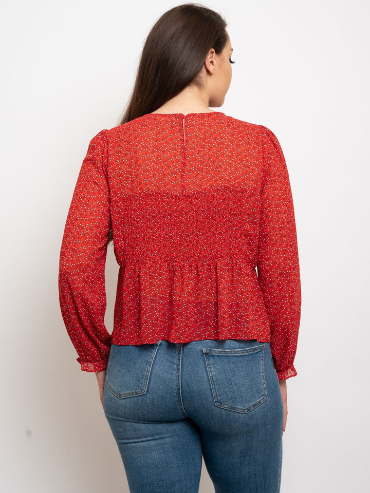 PLUS SIZE FLORAL PRINTED PUFF SLEEVES TOP