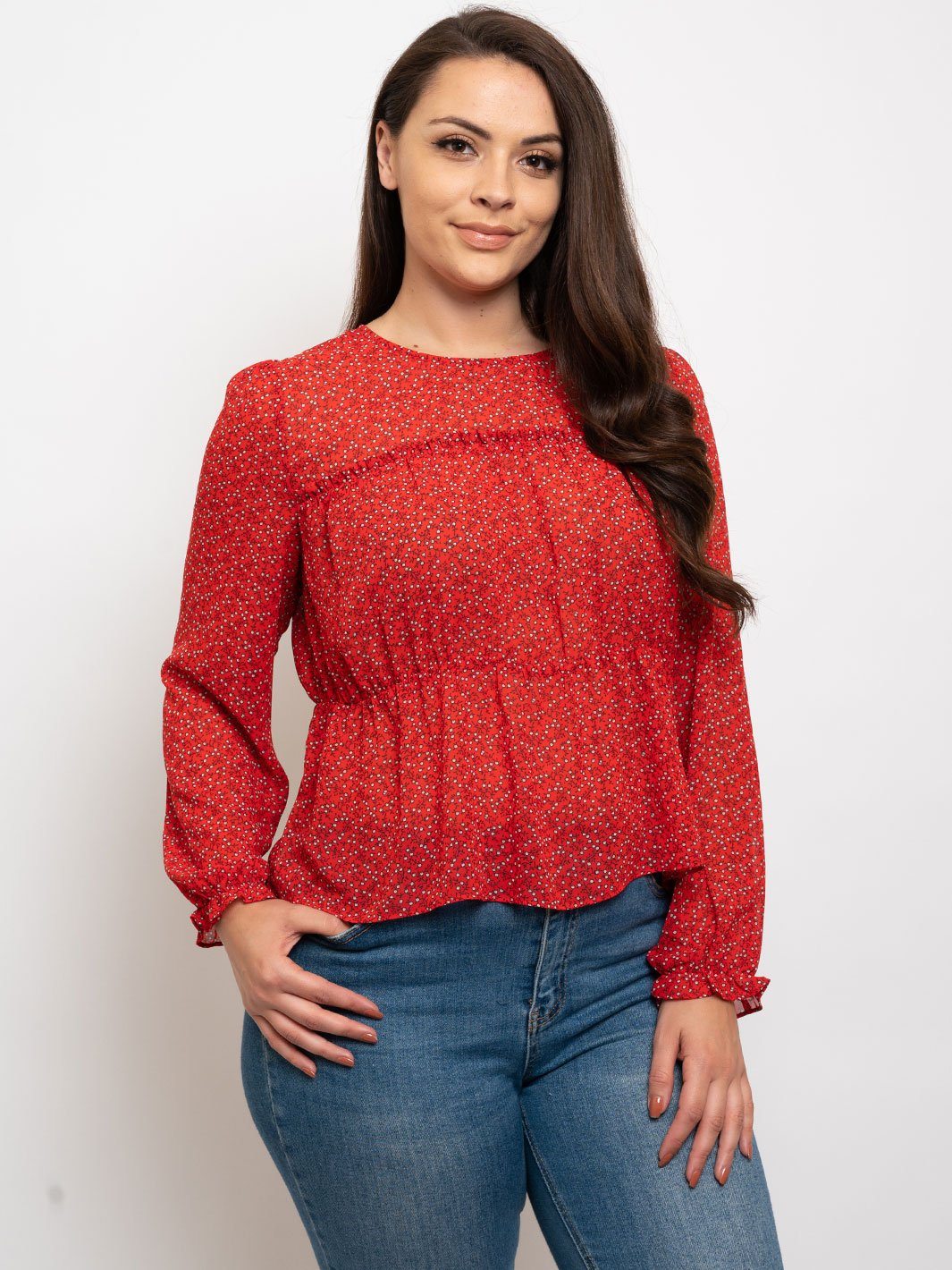 PLUS SIZE FLORAL PRINTED PUFF SLEEVES TOP