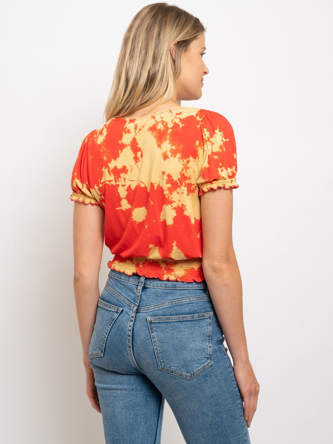 WOMEN'S RED WASH FRONT TIE TOP