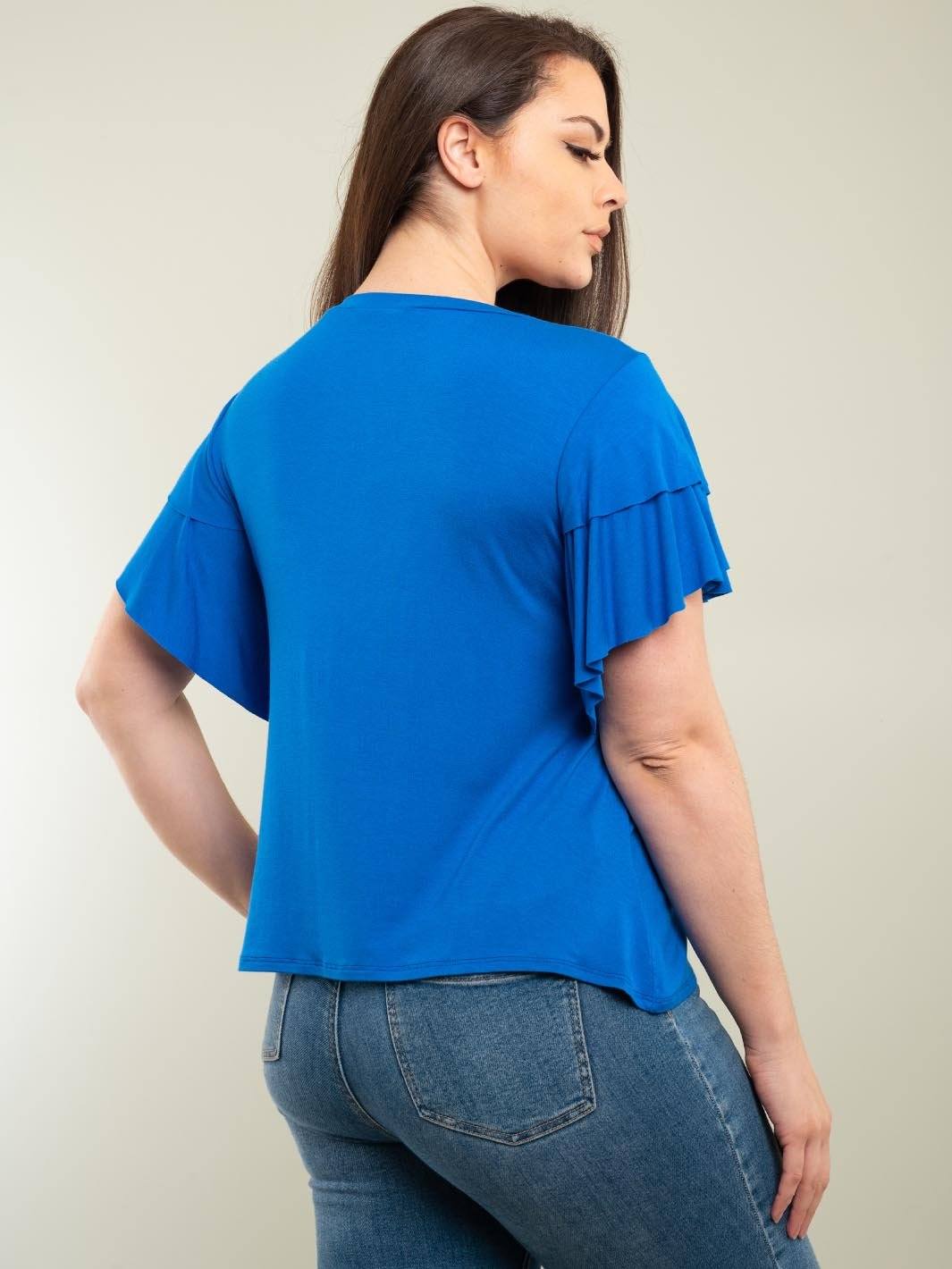 PLUS SIZE GRAPHIC TOP WITH RUFFLE SLEEVES