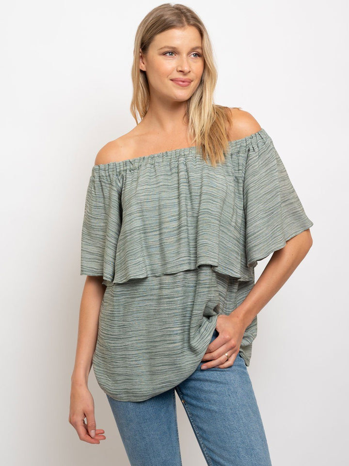 WOMEN'S ZEBRA PRINT RUFFLE OFFF SHOULDER TOP