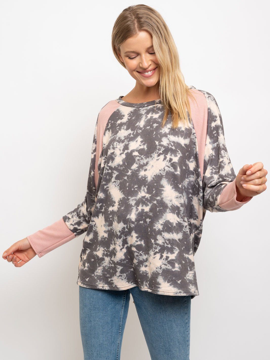 WOMEN'S TIE DYE DOLMEN THERMAL CONTRAST TOP