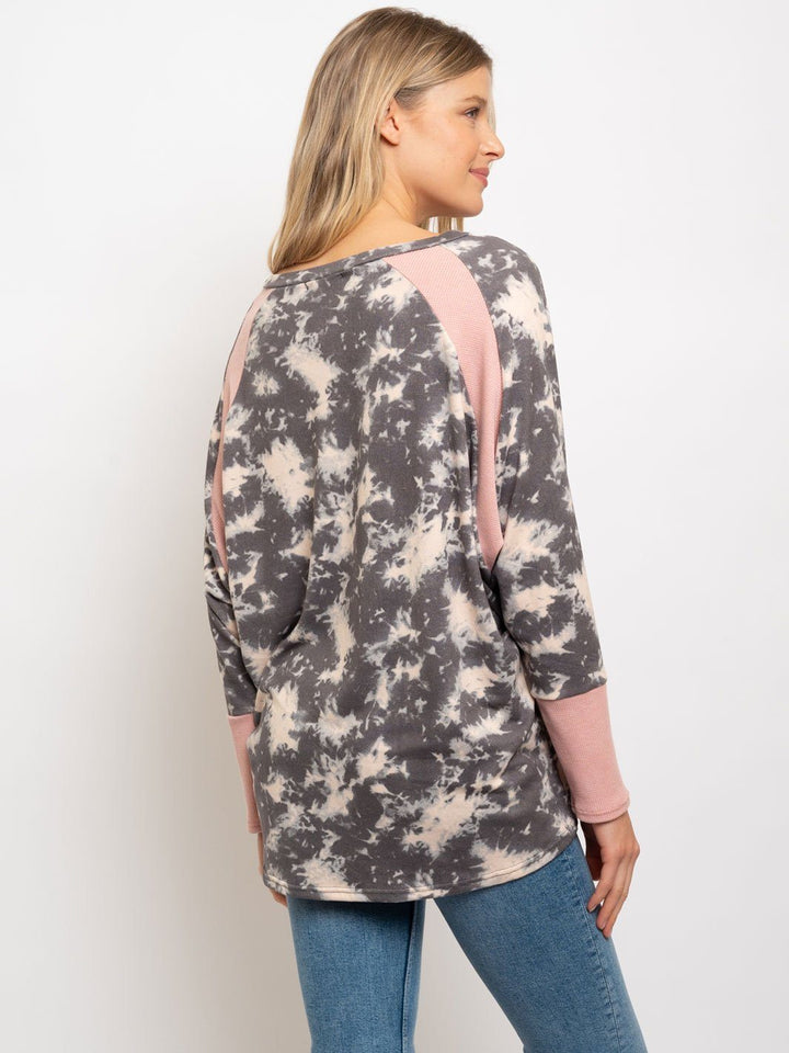WOMEN'S TIE DYE DOLMEN THERMAL CONTRAST TOP