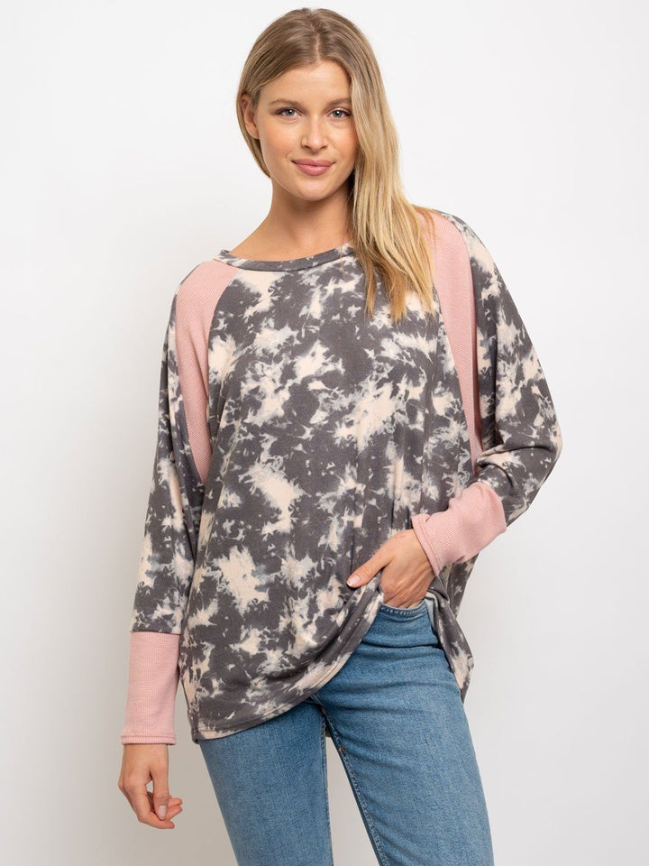 WOMEN'S TIE DYE DOLMEN THERMAL CONTRAST TOP