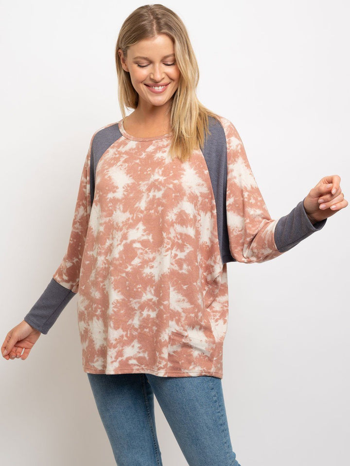 WOMEN'S TIE DYE DOLMEN THERMAL CONTRAST TOP
