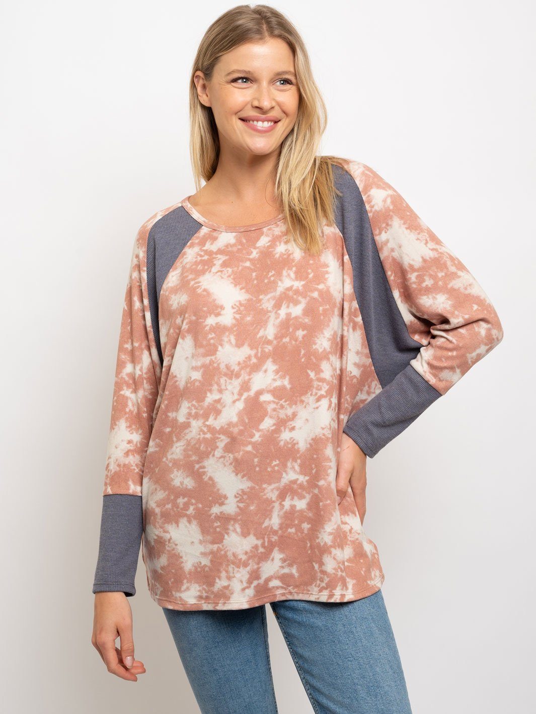 WOMEN'S TIE DYE DOLMEN THERMAL CONTRAST TOP