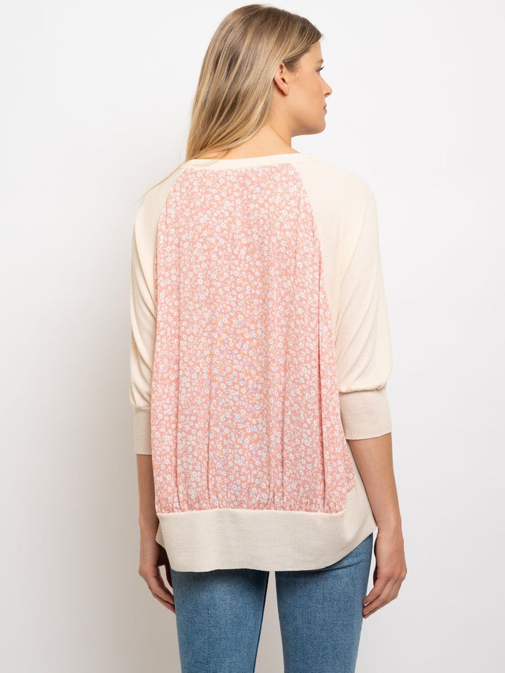 WOMEN'S RAGLAN WIDE SLEEVES CONTRAST DETAIL TOP