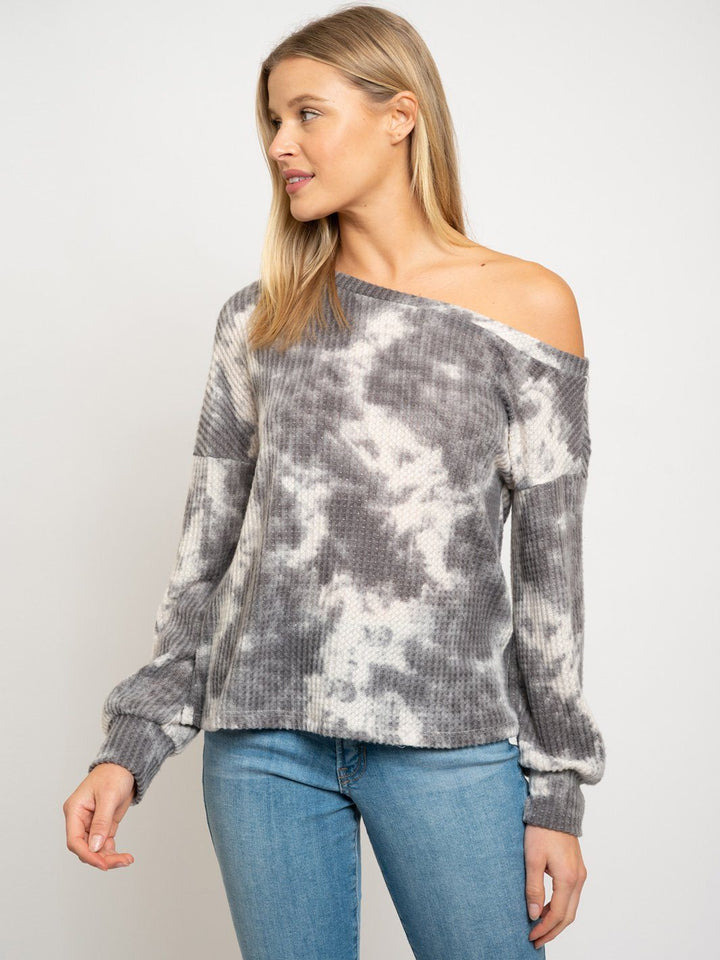 WOMEN'S OFF SHOULDER LONG SLEEVE TIE DYE TOP