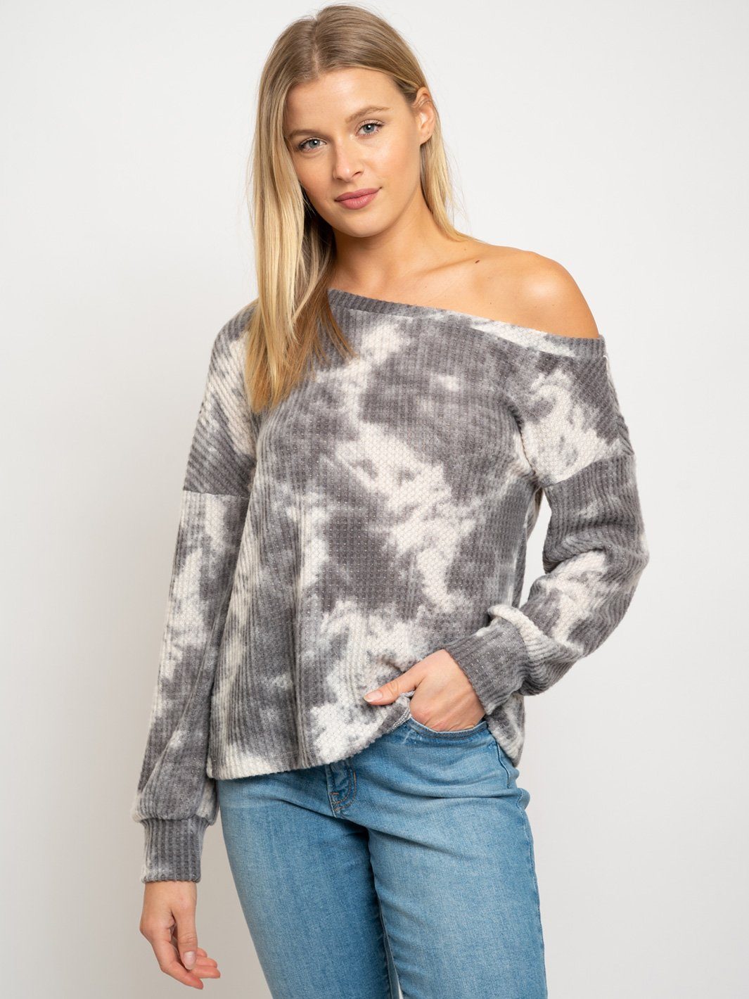 WOMEN'S OFF SHOULDER LONG SLEEVE TIE DYE TOP