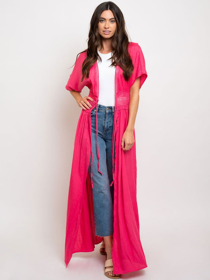 WOMEN'S LONG FRONT TIE CROCHET WAIST TOP