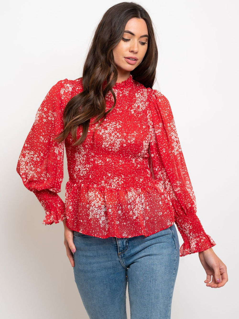 WOMEN'S LONG SLEEVE SMOCKING TOP