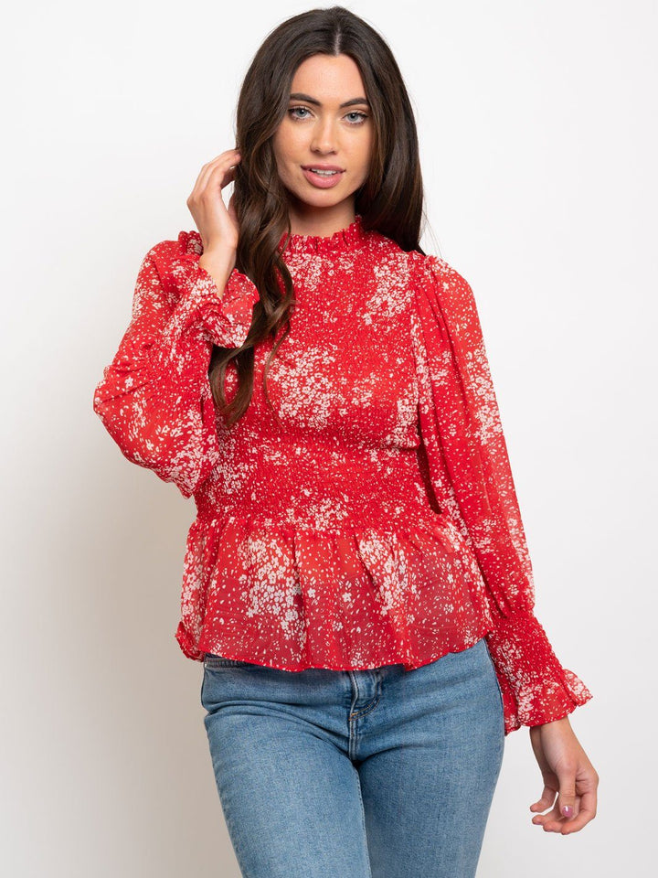 WOMEN'S LONG SLEEVE SMOCKING TOP