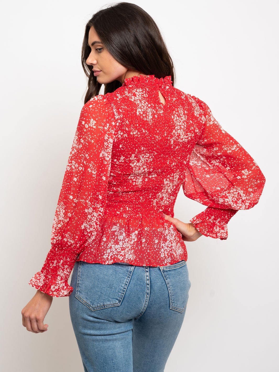 WOMEN'S LONG SLEEVE SMOCKING TOP