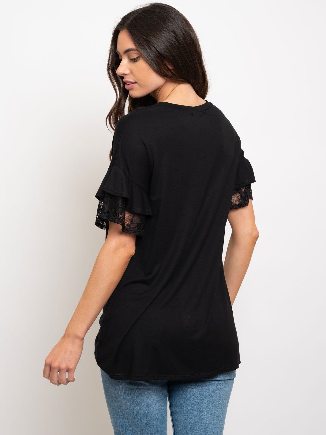 WOMEN'S SLEEVE DETAIL FRONT KNOT TOP