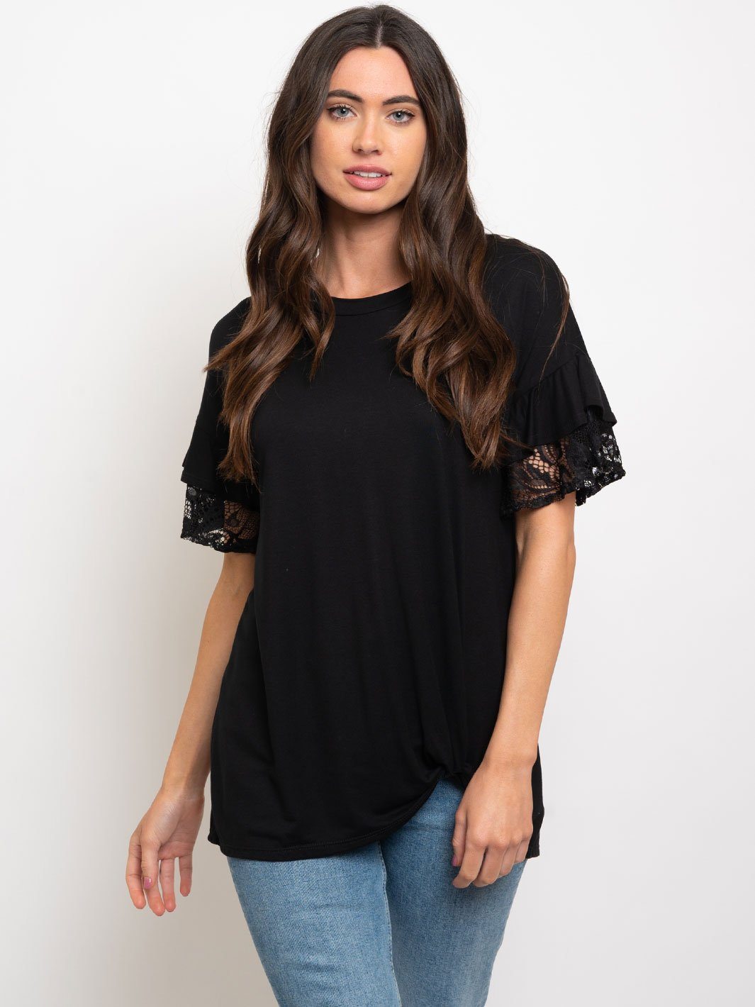 WOMEN'S SLEEVE DETAIL FRONT KNOT TOP