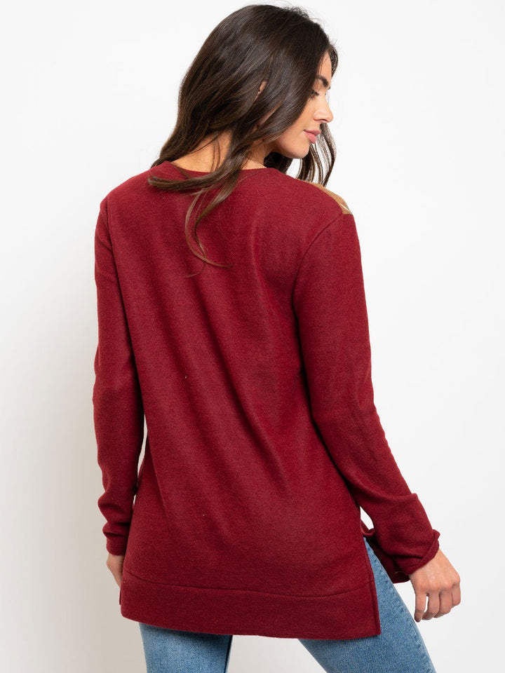 WOMEN'S LONG SLEEVE SOLID AND FLORAL MIX TOP