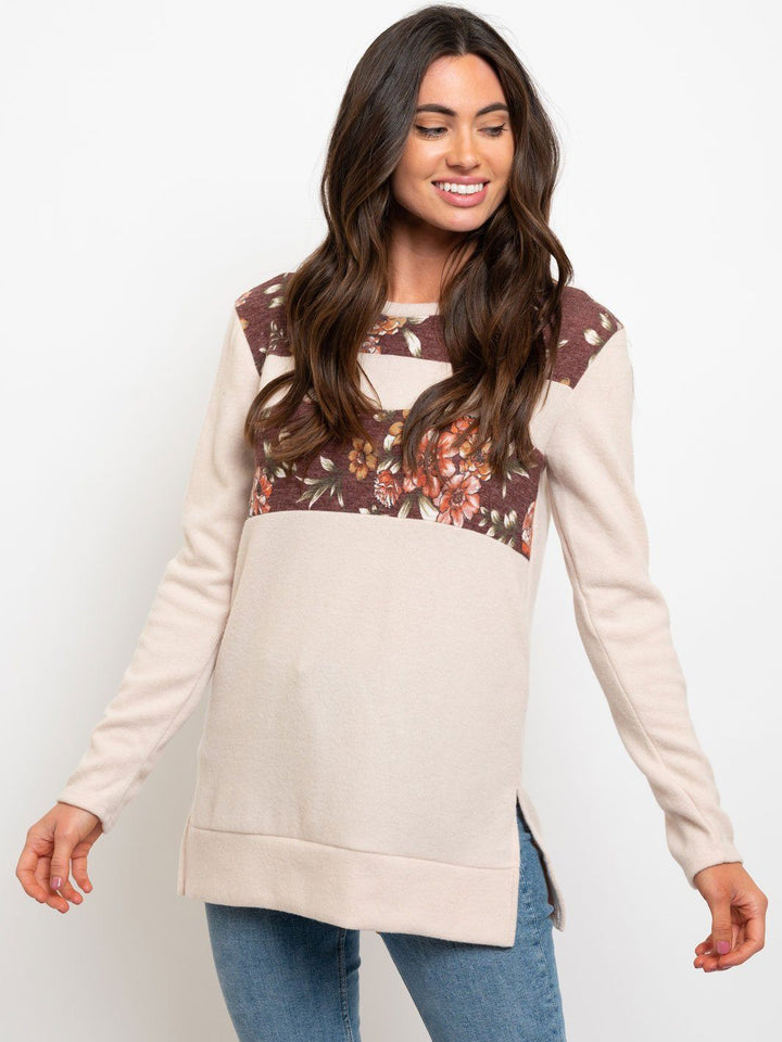WOMEN'S LONG SLEEVE SOLID AND FLORAL MIX TOP