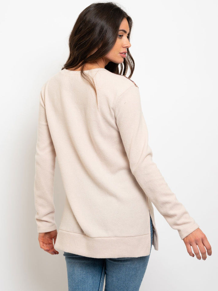 WOMEN'S LONG SLEEVE SOLID AND FLORAL MIX TOP