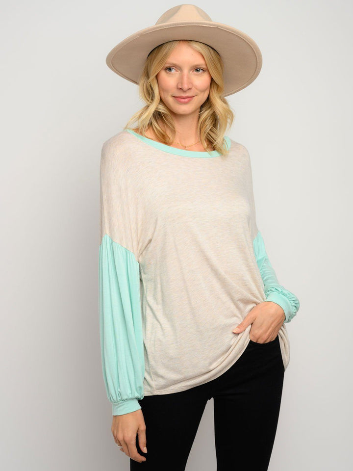 WOMEN'S PUFF LONG SLEEVE CONTRAST TOP