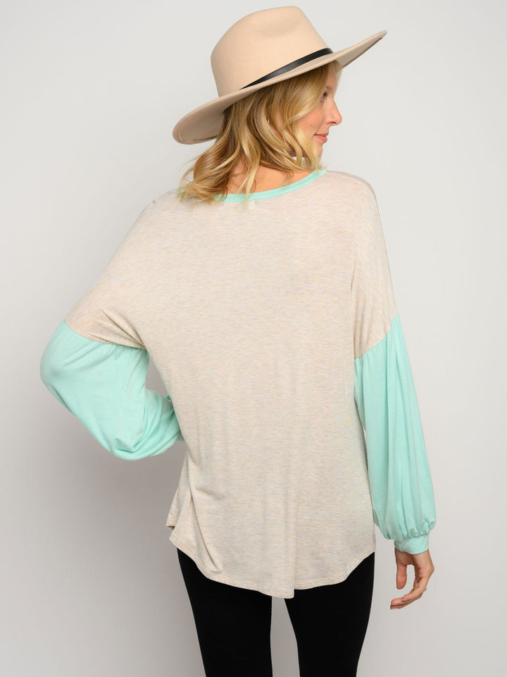 WOMEN'S PUFF LONG SLEEVE CONTRAST TOP