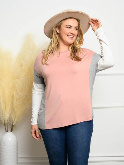 PLUS SIZE MODAL TWO CONTRAST COLOR TOP