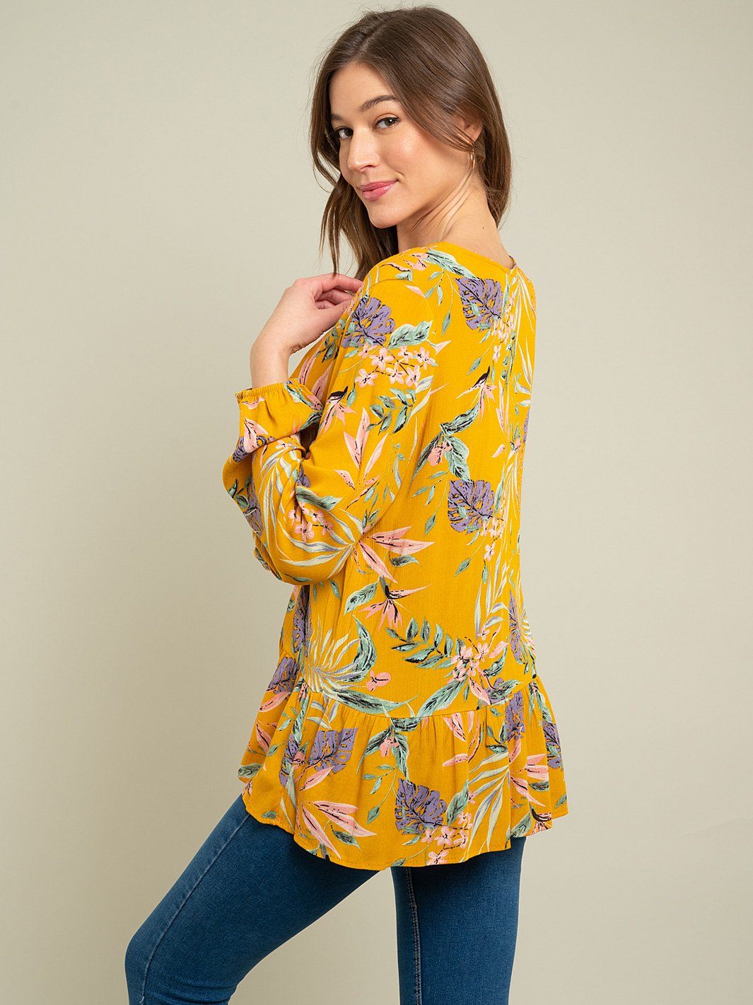 WOMEN'S LONG SLEEVE FLORAL TOP