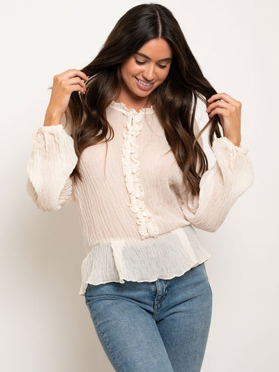 WOMEN'S LONG SLEEVE RUFFLE PEPLUM TOP