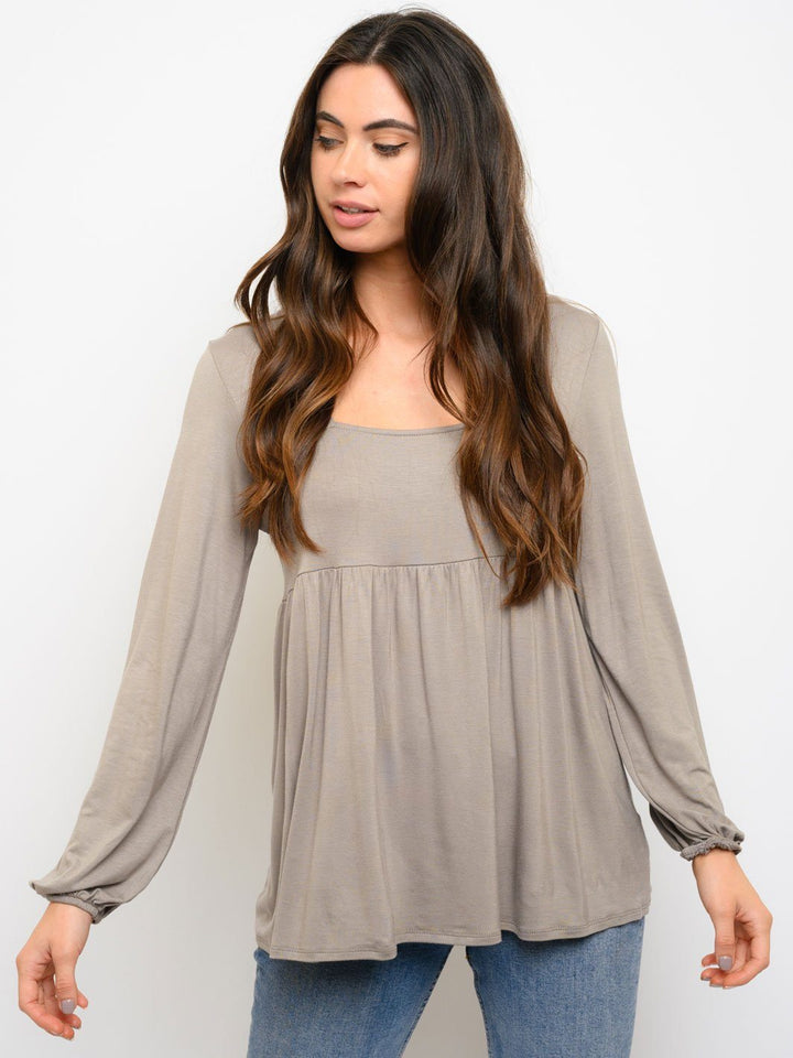 WOMEN'S SOLID SQUARE NECK LONG SLEEVE TOP