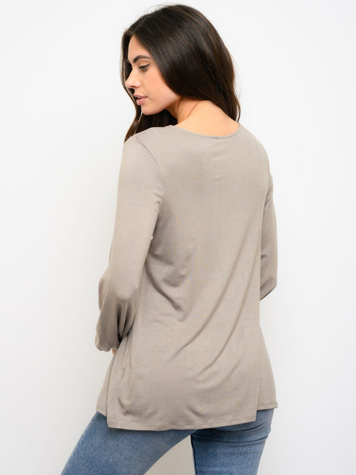 WOMEN'S SOLID SQUARE NECK LONG SLEEVE TOP