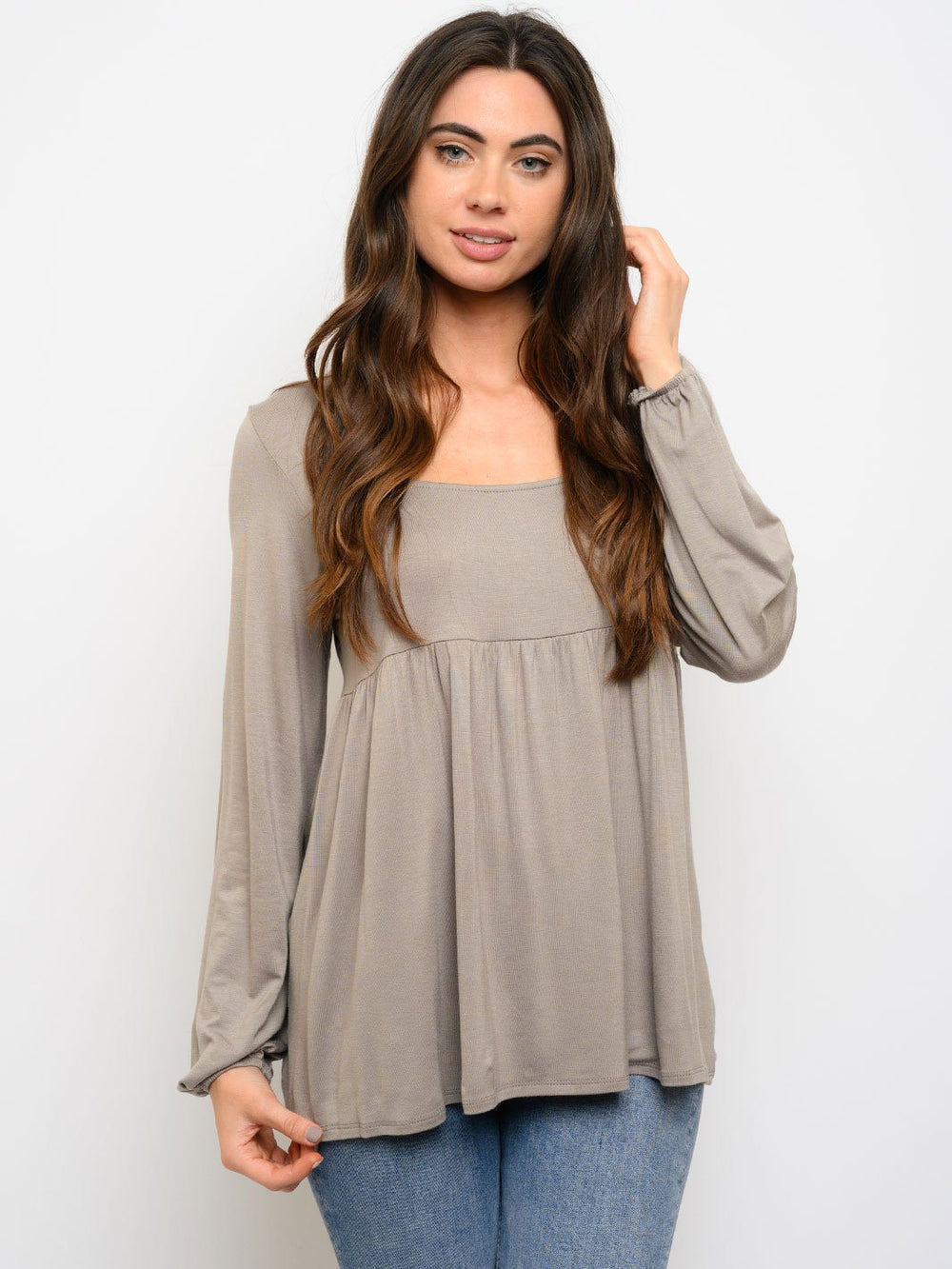 WOMEN'S SOLID SQUARE NECK LONG SLEEVE TOP