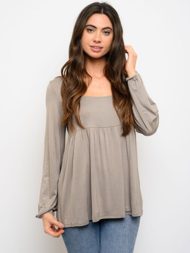 WOMEN'S SOLID SQUARE NECK LONG SLEEVE TOP