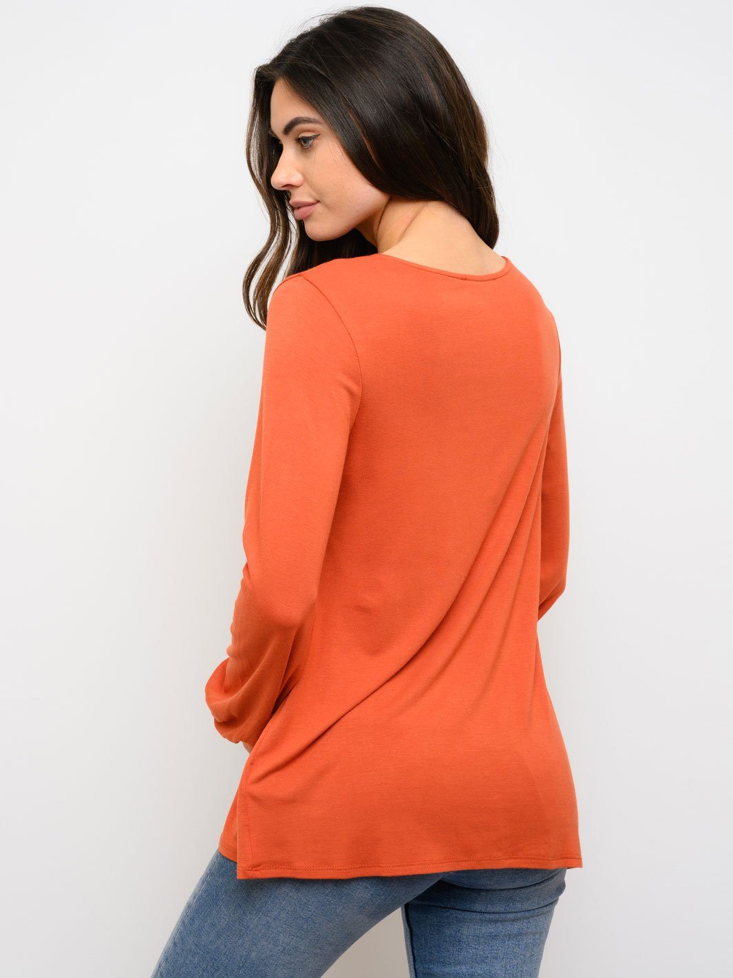 WOMEN'S SOLID SQUARE NECK LONG SLEEVE TOP