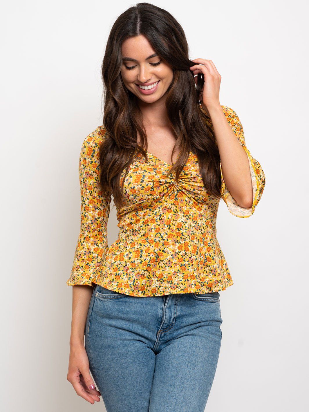 WOMEN'S FLORAL FRONT TWIST TOP
