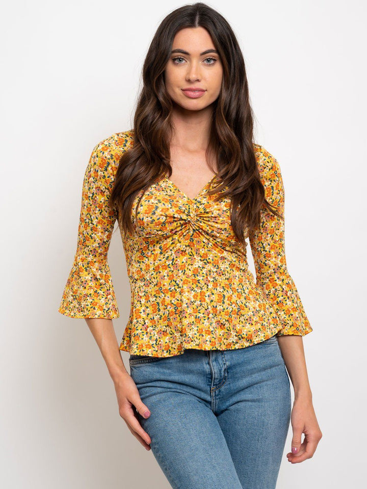 WOMEN'S FLORAL FRONT TWIST TOP