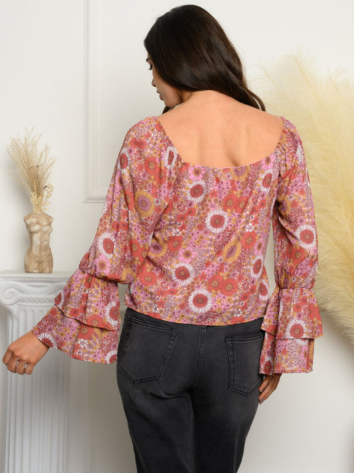WOMEN'S BELL SLEEVE FLORAL TOP