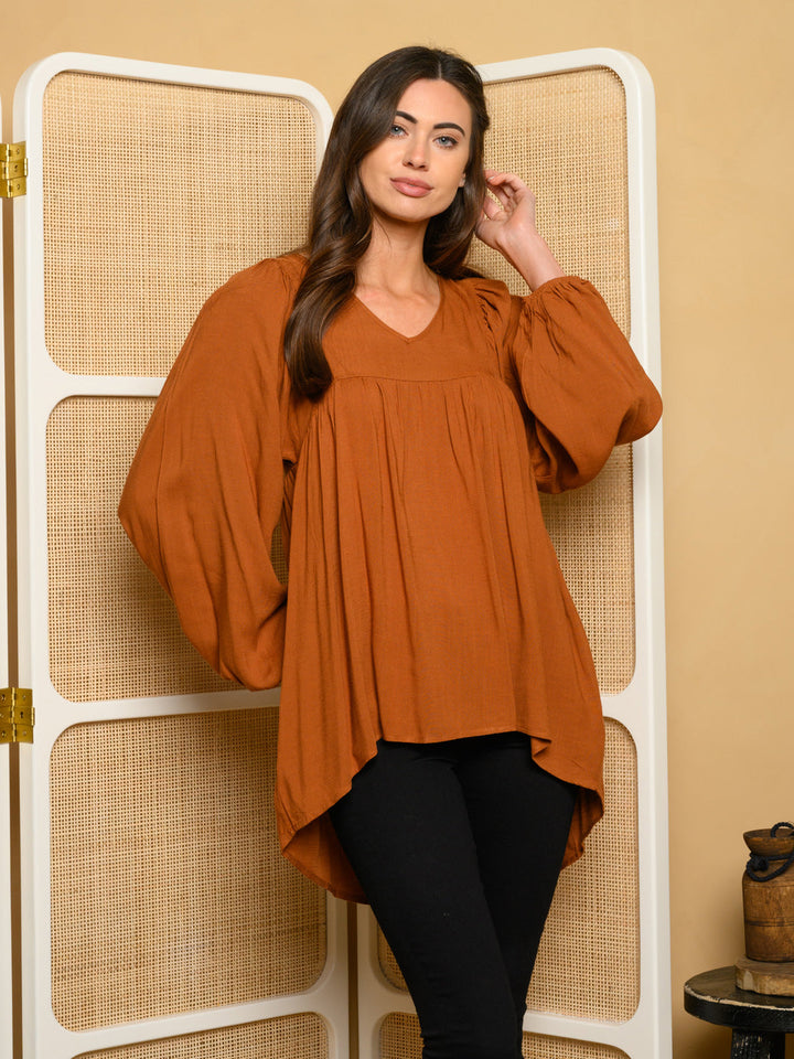 WOMEN'S LONG SLEEVE WOVEN TUNIC TOP