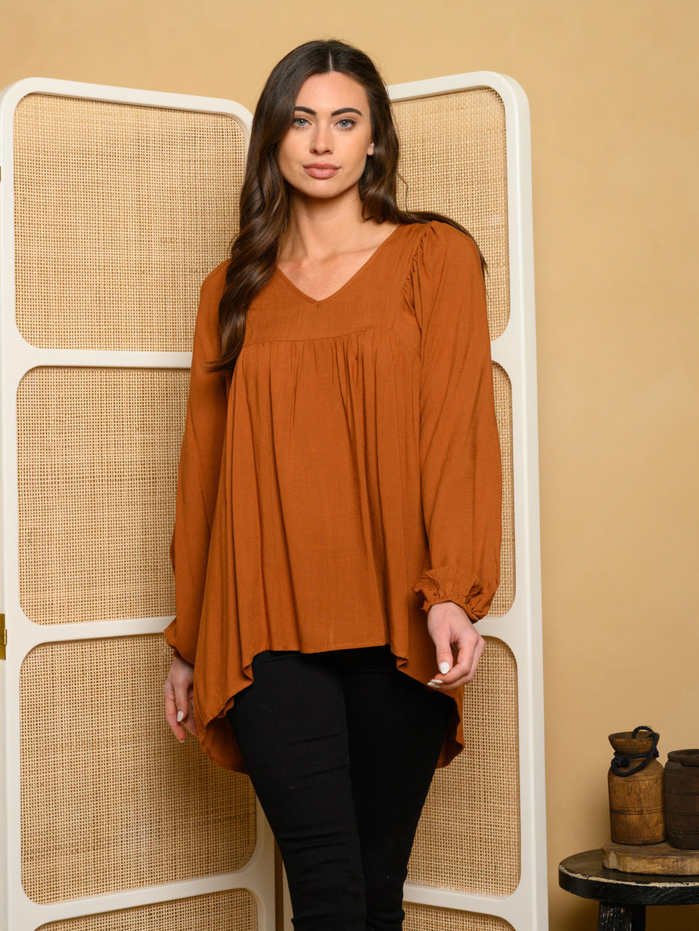 WOMEN'S LONG SLEEVE WOVEN TUNIC TOP