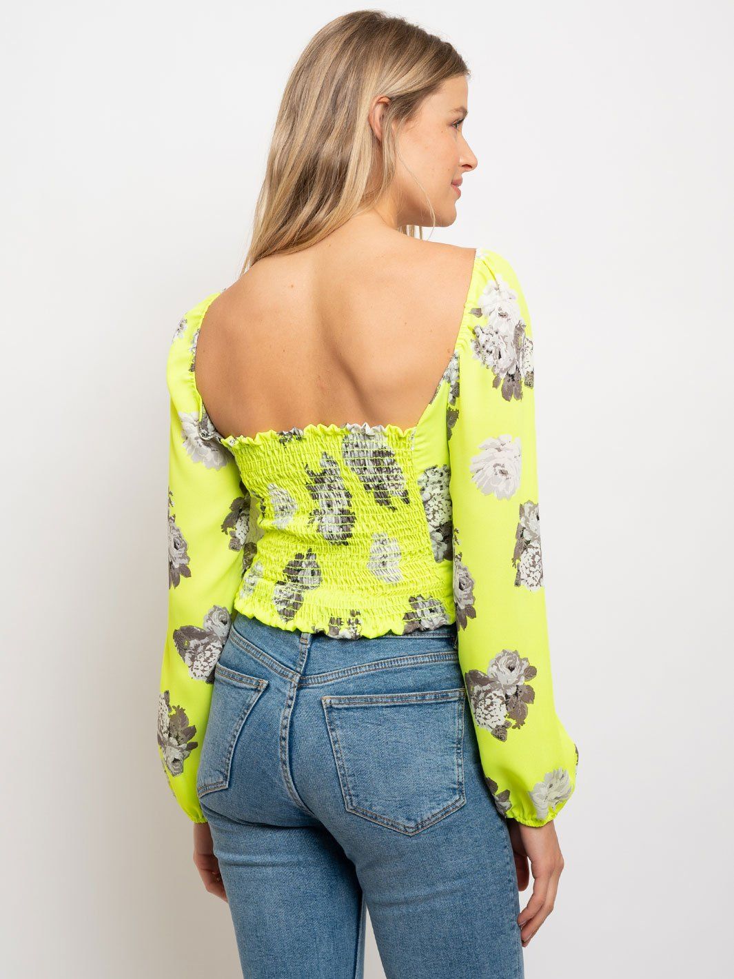 WOMEN'S NEON LONG SLEEVE FLORAL TOP