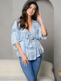 WOMEN'S DITSY FLORAL PRINT TIE FRONT EMPIRE WAIST BABY DOLL TOP