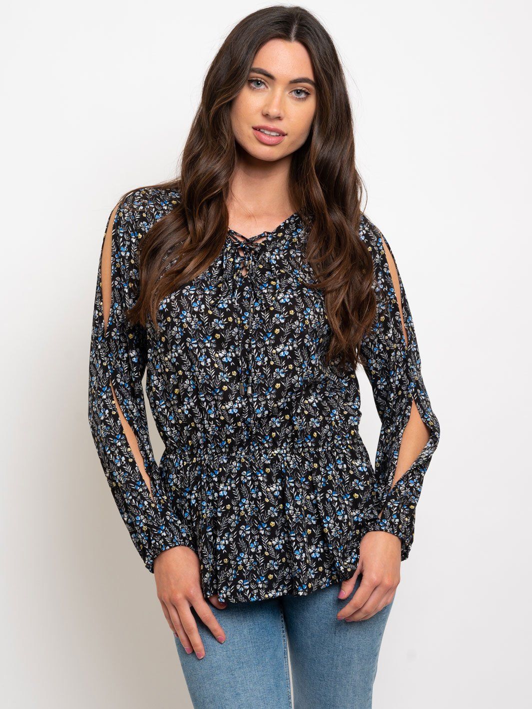 WOMEN'S LONG SLEEVE RUFFLE FLORAL TOP