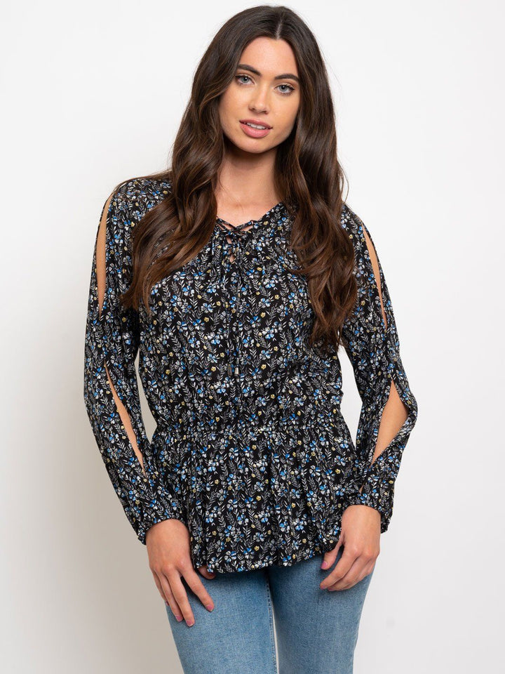 WOMEN'S LONG SLEEVE RUFFLE FLORAL TOP