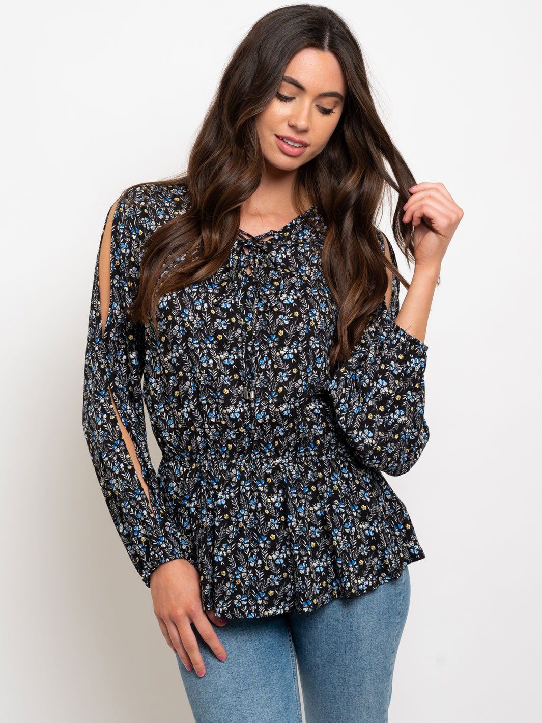 WOMEN'S LONG SLEEVE RUFFLE FLORAL TOP