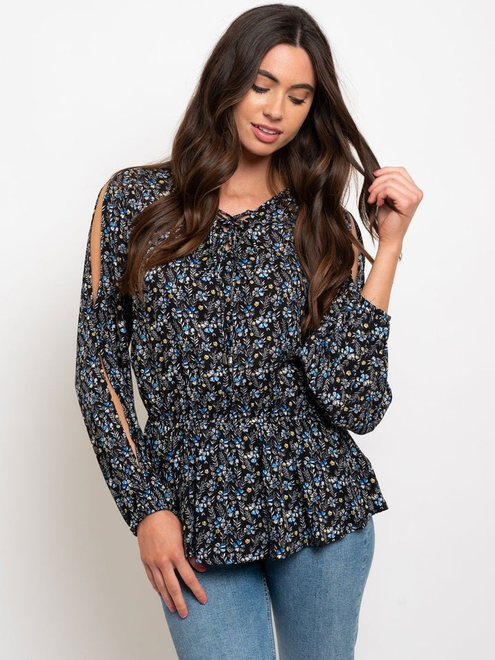 WOMEN'S LONG SLEEVE RUFFLE FLORAL TOP