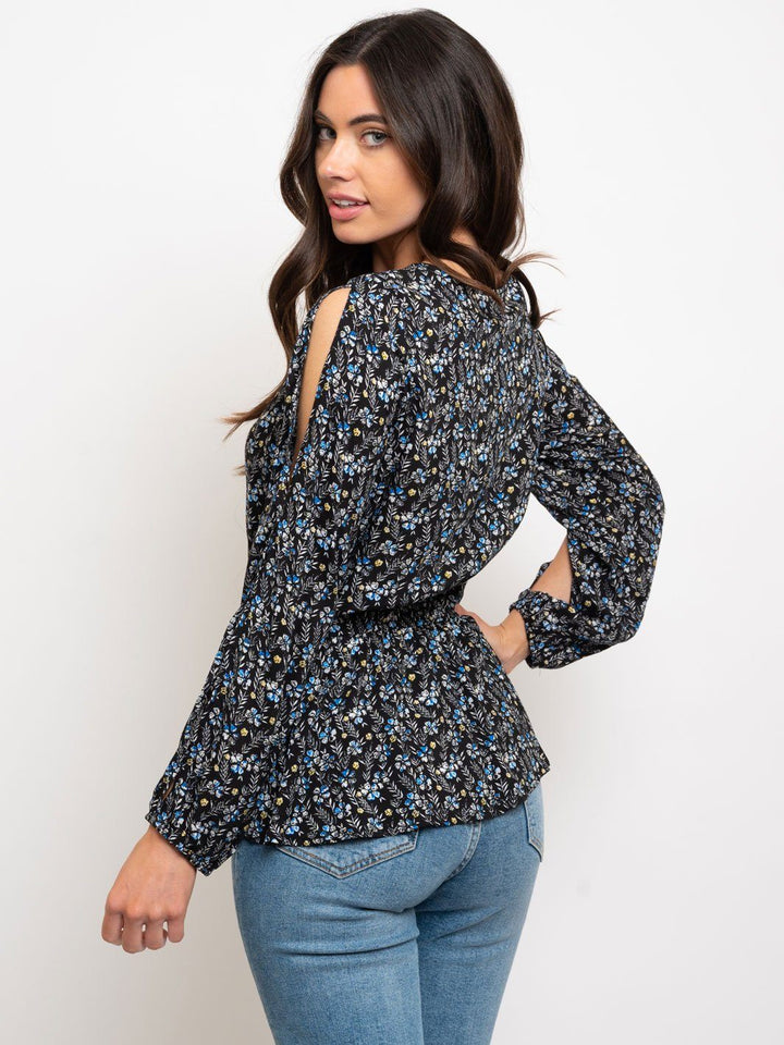 WOMEN'S LONG SLEEVE RUFFLE FLORAL TOP