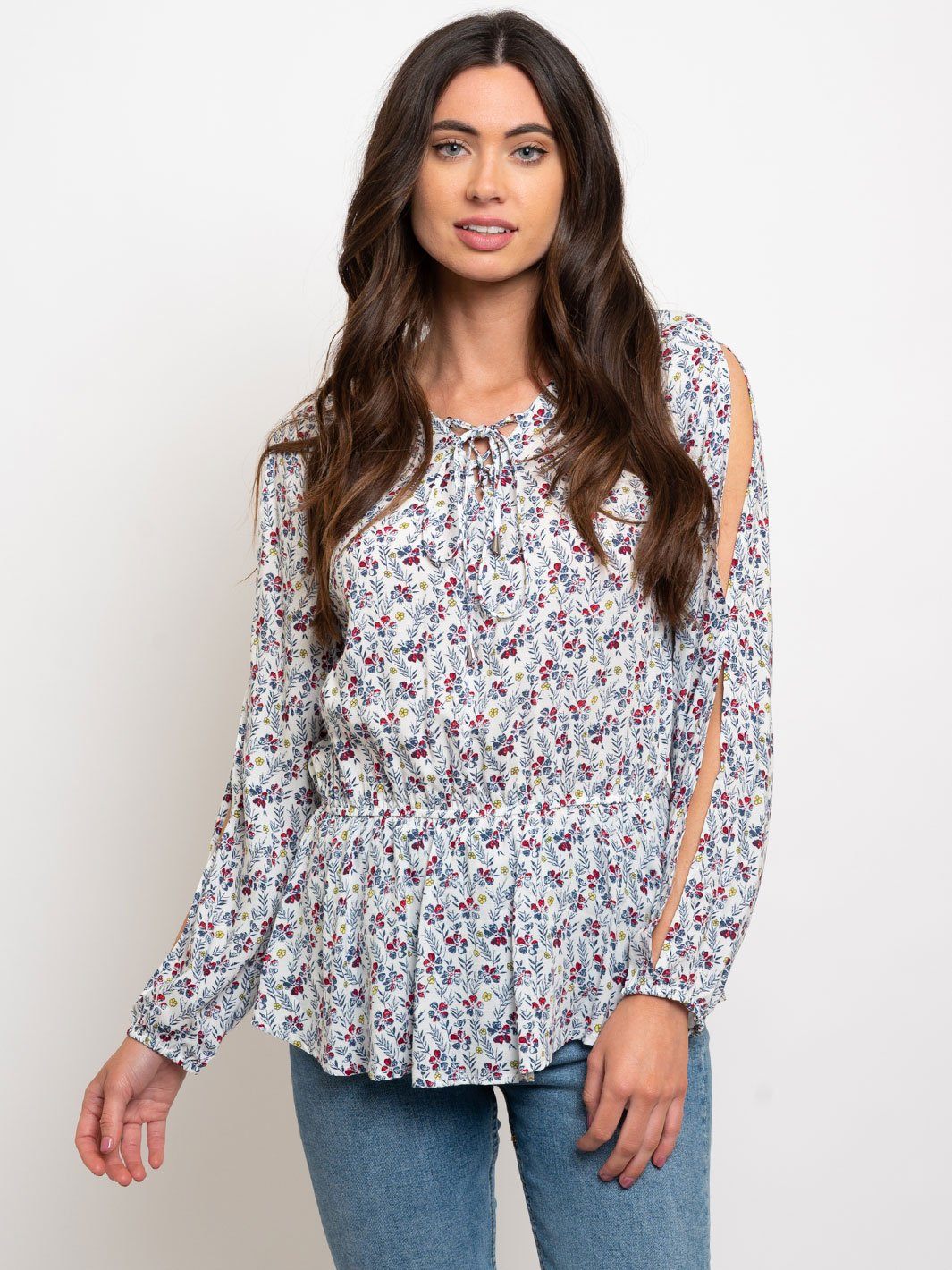 WOMEN'S LONG SLEEVE RUFFLE FLORAL TOP