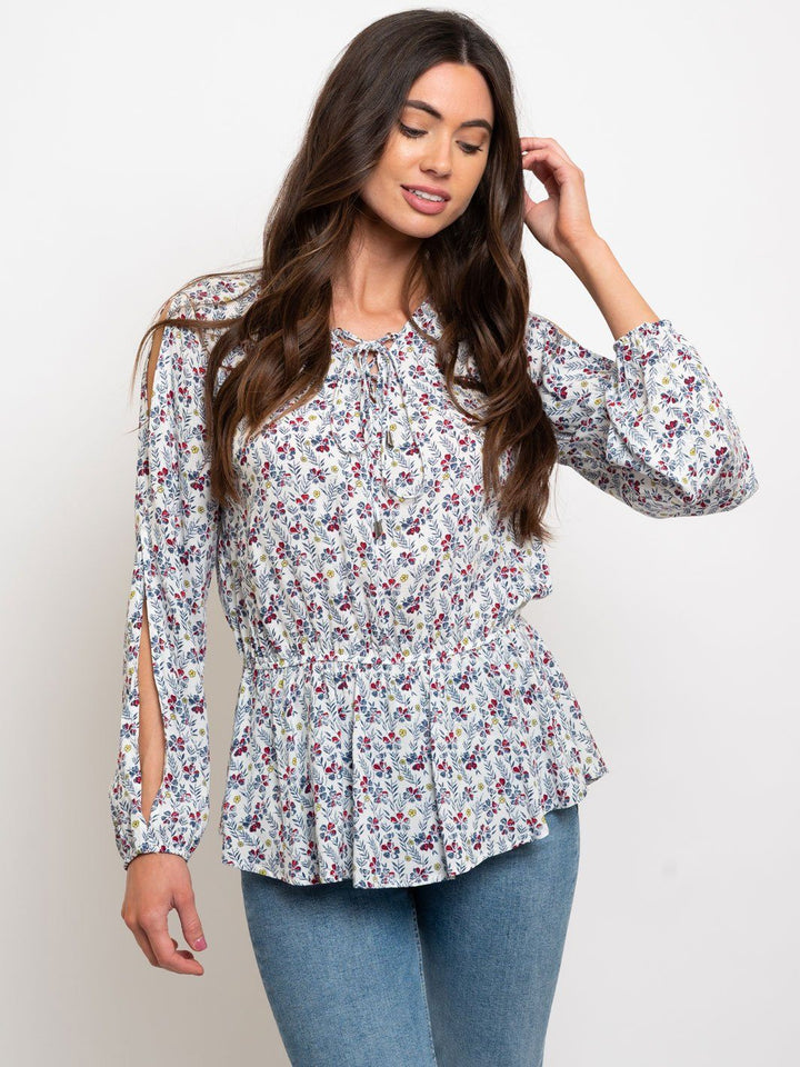 WOMEN'S LONG SLEEVE RUFFLE FLORAL TOP