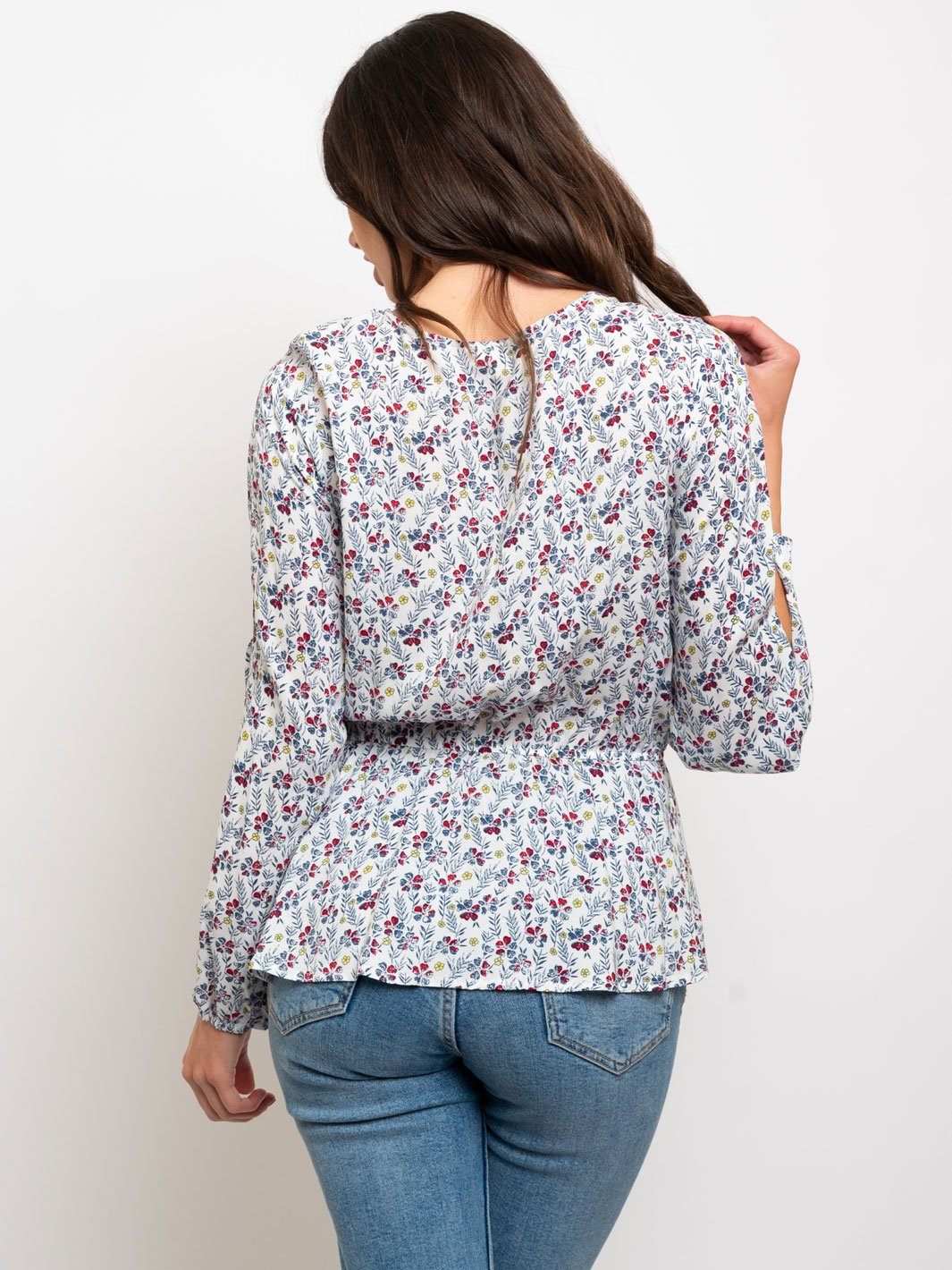 WOMEN'S LONG SLEEVE RUFFLE FLORAL TOP